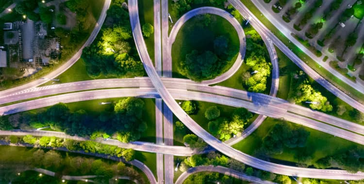 Aerial view of interlaced roads