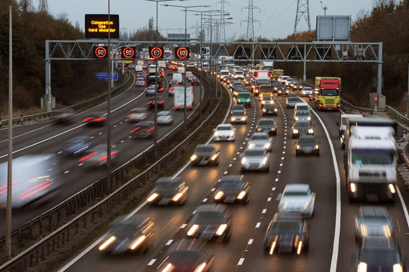 Evening rush hour traffic on the M6 in Great Britain