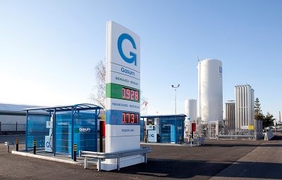 Klanten van UTA Edenred kunnen nu terecht bij Gasum-tankstations in Scandinavië; op deze foto is een Gasum-tankstation in Turku, Finland te zien