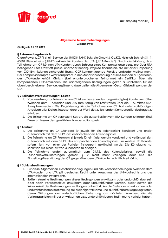 Allgemeine Teilnahmebedingungen CleanPower